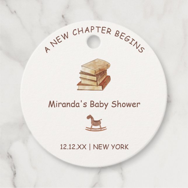 Neutral Elegant New Chapter Storybook Baby Shower Geschenkanhänger (Vorderseite)