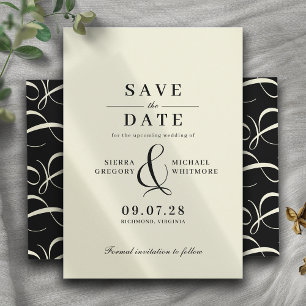 Neutral Elfenbein + Schwarz Klassisch Moderne Vi Save The Date