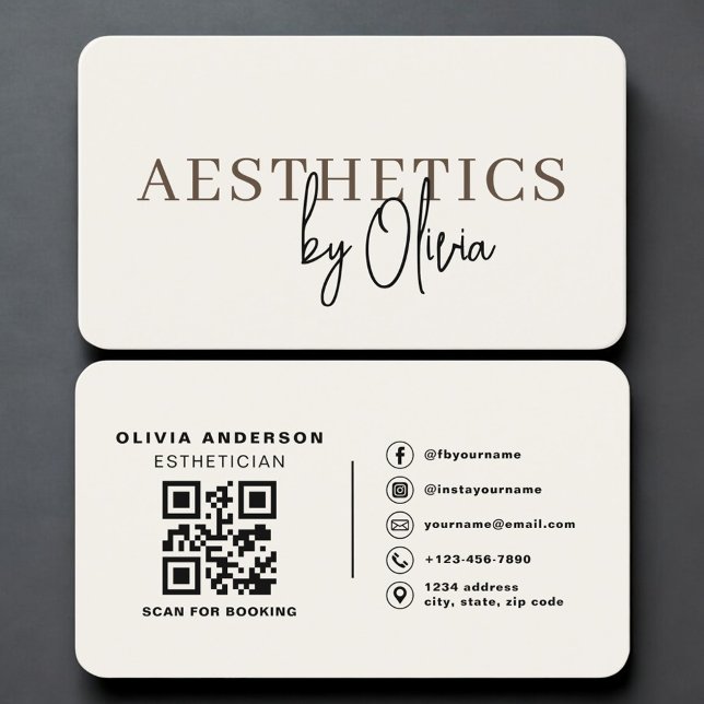 Neutral Esthetician Skincare QR Code Professional Visitenkarte (Von Creator hochgeladen)