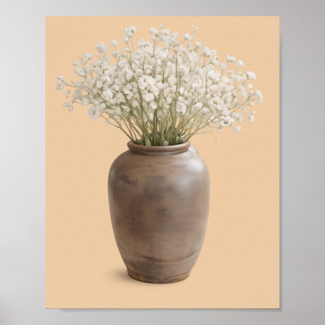  Neutral Farmhouse Art Baby’s Breath Frame Ready  Poster (Vorne)