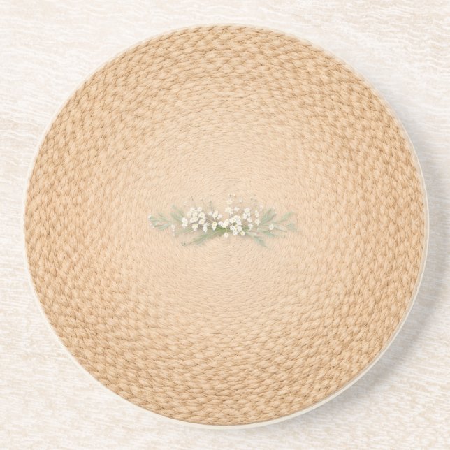 Neutral Farmhouse Coaster Woven Floral Look Getränkeuntersetzer (Vorne)