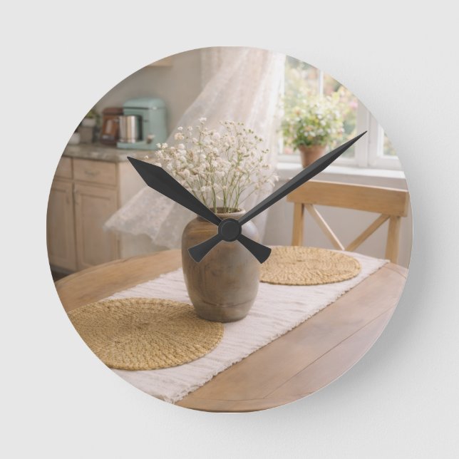 Neutral Farmhouse Wildflower Kitchen Wall Clock Runde Wanduhr (Vorderseite)