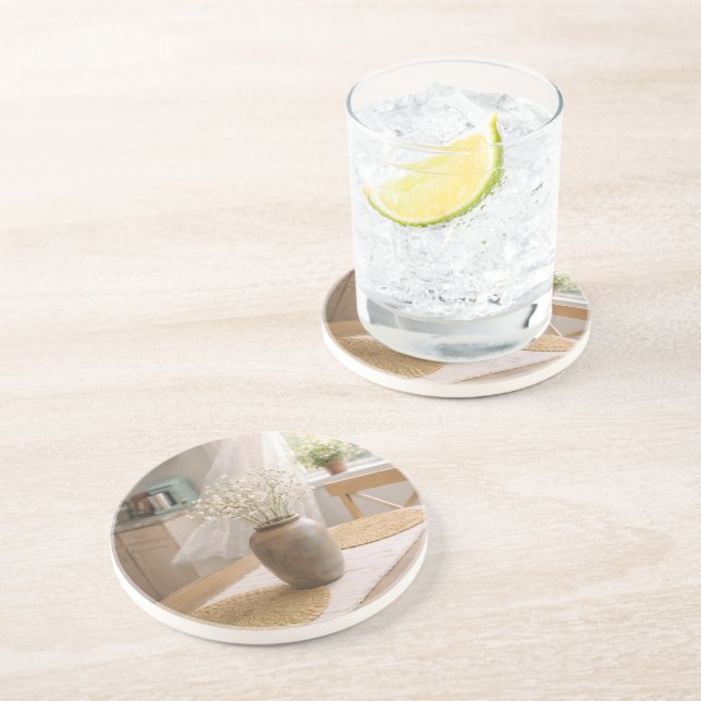  Neutral Farmhouse Woven Look Floral Coasters Getränkeuntersetzer (Seite)
