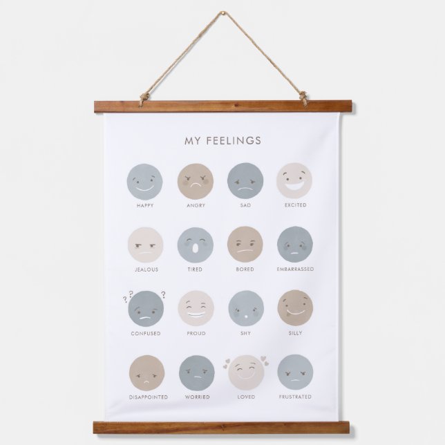 Neutral Feelings Emotions Chart Classiroom Decor Wandteppich Mit Holzrahmen (Vorderseite)