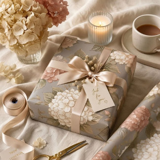 Neutral floral | beige Hortensien Cottagecore Geschenkpapier