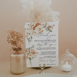 Neutral Floral Wedding Danke Platzkarte Menükarte