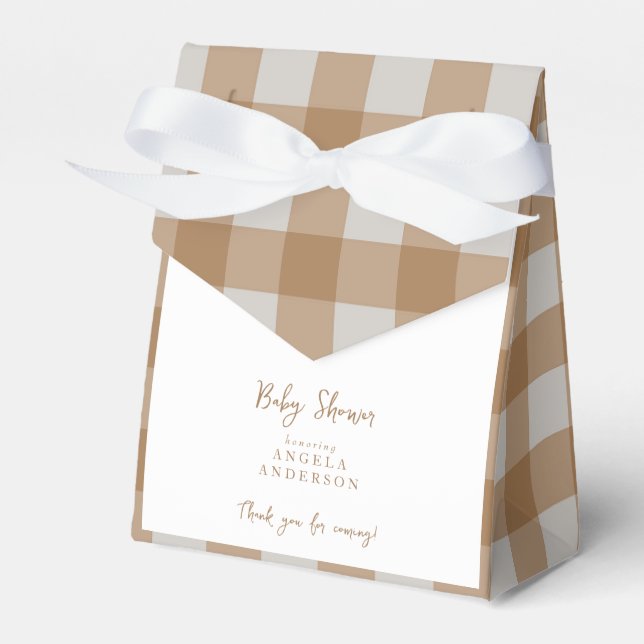 Neutral Gingham Baby Shower Thank You Favor Box Geschenkschachtel (Vorderseite)