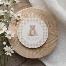 Neutral Gingham Teddy Bear Baby Shower