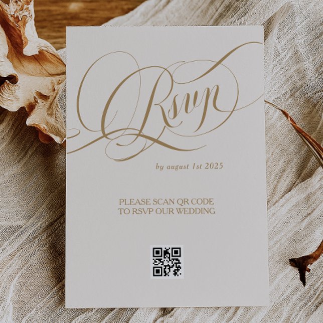 Neutral Gold Elegante romantische Hochzeit RSVP Karte (Von Creator hochgeladen)