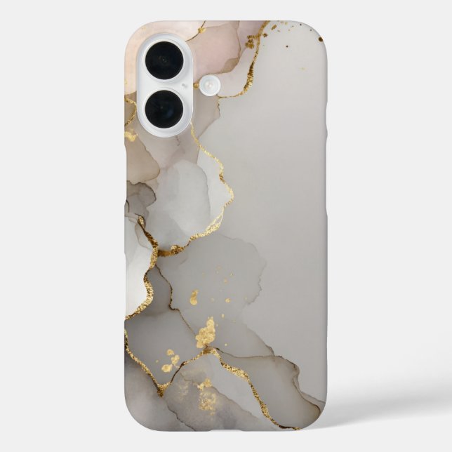 Neutral & Gold Marmor  iPhone 16 Hülle (Rückseite)