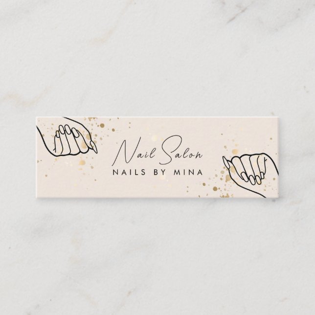 Neutral Gold Speck Hand Nail Salon Mini Visitenkarte (Vorderseite)