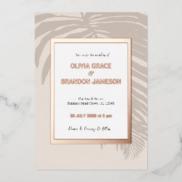 Neutral Gold Tropical Palm Leaf Hochzeit Folieneinladung