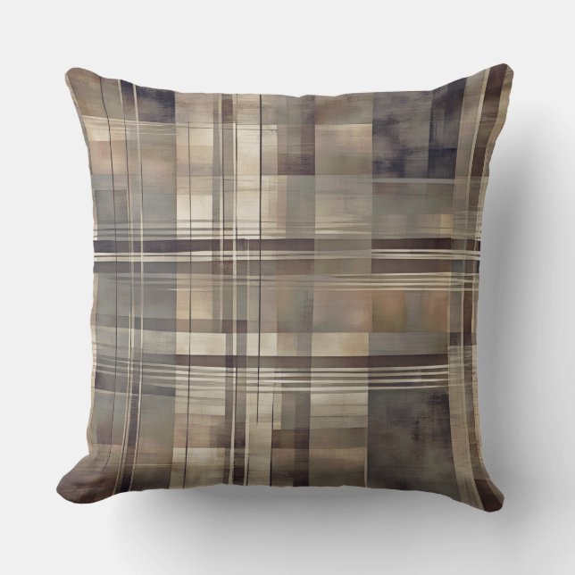 Neutral Gray Beige Bauernhof Kariert Kissen (Vorderseite)