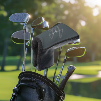 Neutral Gray Bold Script Monogram und Name Golf Headcover