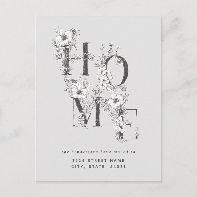 Neutral gray floral Änderung der Adresse Postkarte (Vorderseite)