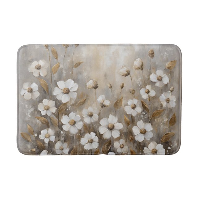 Neutral Gray Gold Taupe Floral Badematte (Vorderseite)