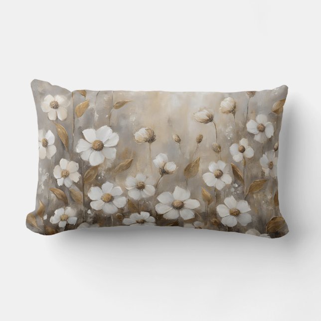 Neutral Gray Gold Taupe Floral Lendenkissen (Vorderseite)