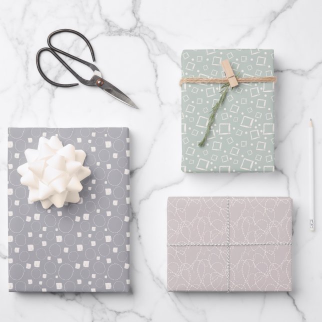 Neutral Gray Sage Green Beige Abstraktes Muster Geschenkpapier Set (Vorderseite)