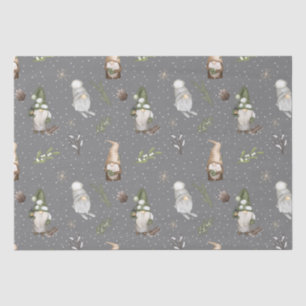 Neutral Gray Snowy Forest Weihnachtsgnomes Muster Seidenpapier