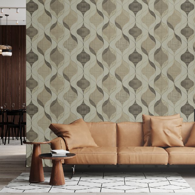 Neutral Gray Tan Modern Wavy Luxus Tapete (Von Creator hochgeladen)