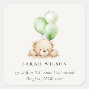 Neutral Green Bearly Wait Balloon-Adresse Quadratischer Aufkleber
