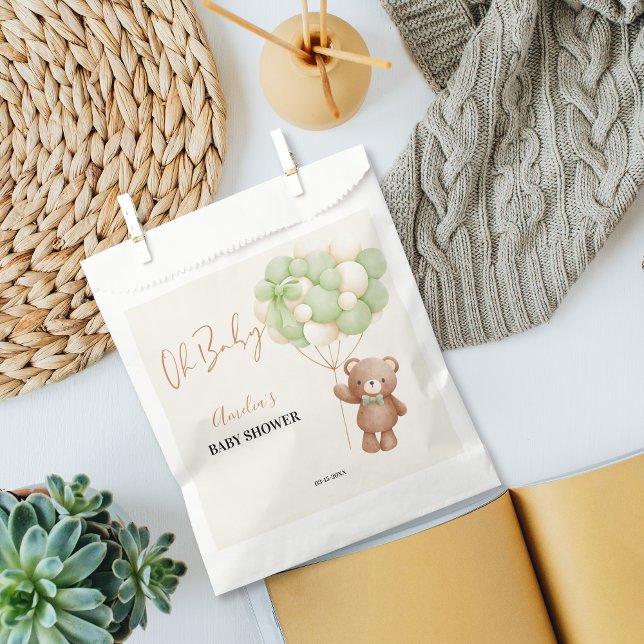 Neutral Green Teddy Bear Oh Baby Balloon Baby Geschenktütchen (Von Creator hochgeladen)