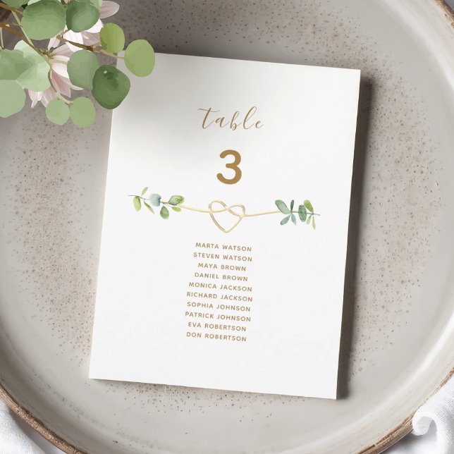 Neutral Greenery Gold Heart Wedding Seating Chart (Von Creator hochgeladen)