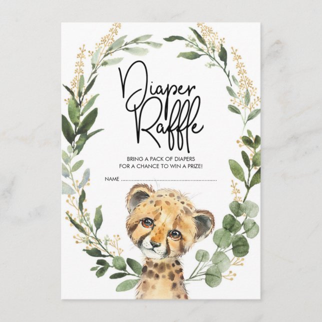 Neutral Greenery Leopard Safari Baby Diaper Raffle Begleitkarte (Vorderseite)