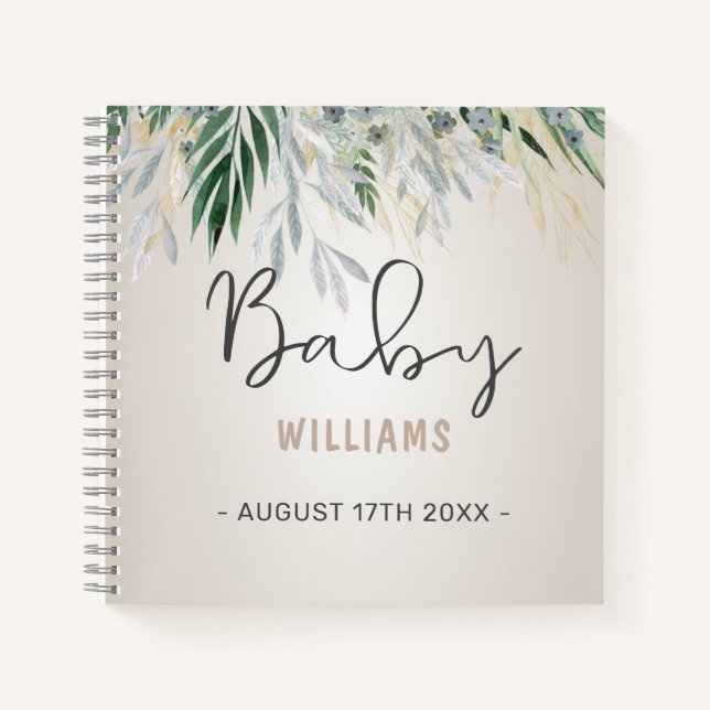 Neutral Greenery Personalisiert Memory Baby Book Notizbuch (Vorderseite)