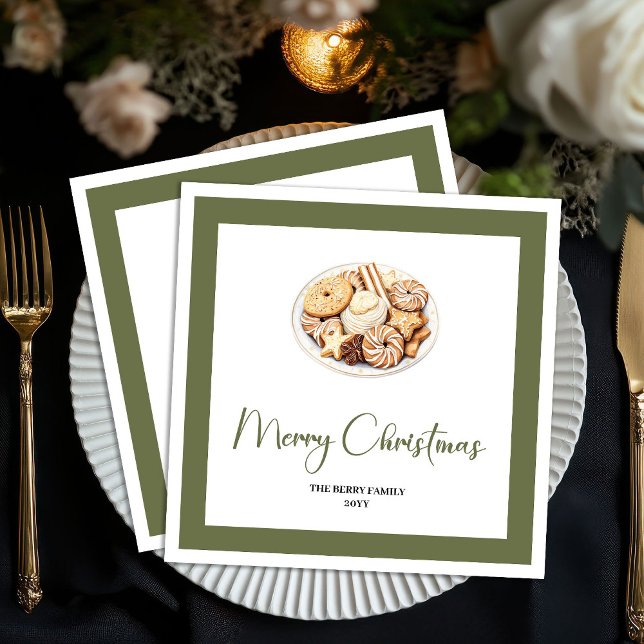 Neutral Holiday Christmas Tree Family Name Napkins Serviette (Neutral Holiday Christmas Tree Family Name Napkins)