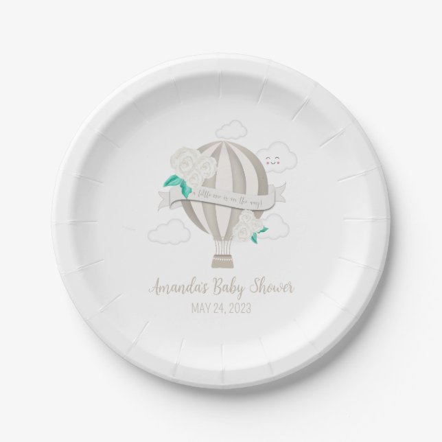 Neutral Hot Air Ballon Babydusche Teller (Vorderseite)