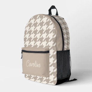 Neutral Ivory Taupe Beige Hahnentrittmuster Muster Bedruckter Rucksack