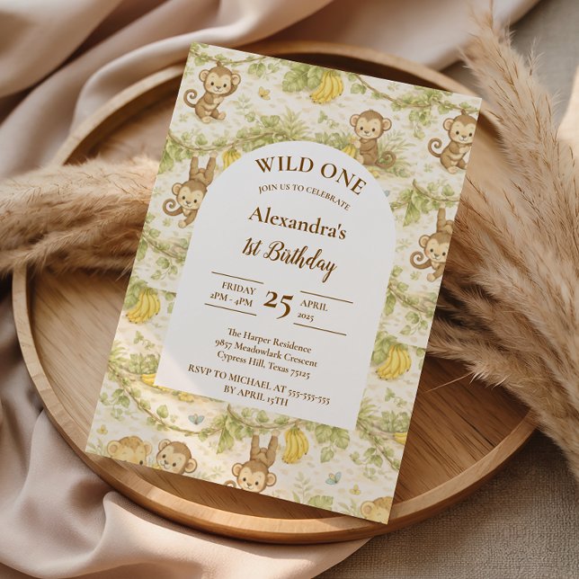 Neutral Jungle Animals Wild One Birthday Einladung (Von Creator hochgeladen)