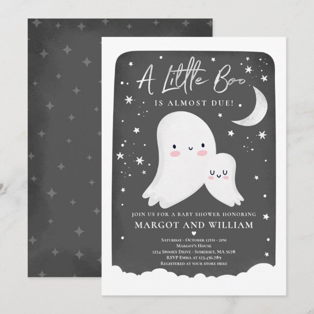 Neutral Little Boo Ghost Baby Shower Einladung (Vorne/Hinten)