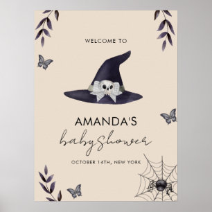 Neutral Little Boo Witch Hat Baby Dusche Willkomme Poster