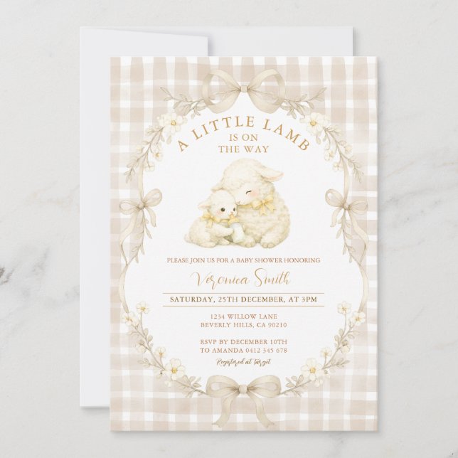Neutral Little Lamb Baby Shower Invitation (Devant)