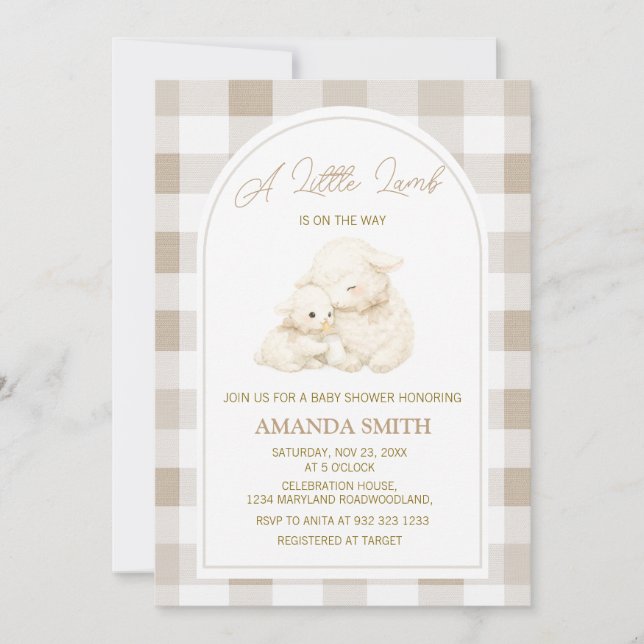 Neutral Little Lamb Baby Shower Invitation (Devant)