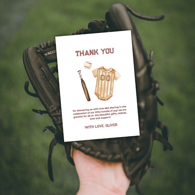 Neutral Little Slugger Baseball Boy Baby Shower  Dankeskarte (Neutral Little Slugger Baseball Boy Baby Shower Thank You Card)