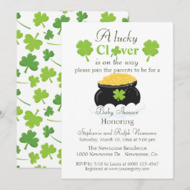 Neutral Lucky Clover Baby Shower Einladung