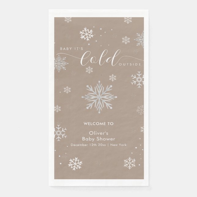 Neutral Magical Snowflake Baby Shower Welcome  Serviette (Vorderseite)