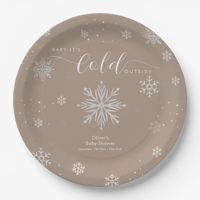 Neutral Magical Winter Snowflake Baby Shower  Pappteller (Vorderseite)