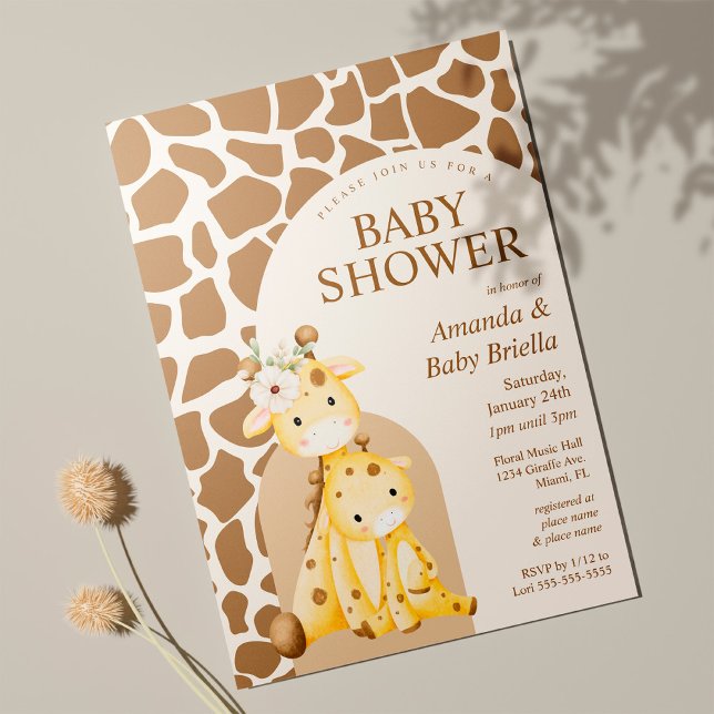 Neutral Mama und Baby Giraffe Babydusche Einladung (Von Creator hochgeladen)