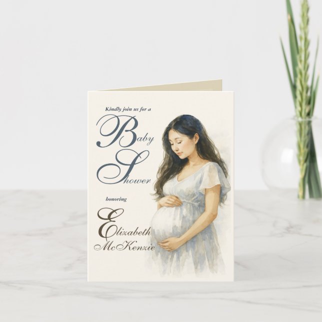 Neutral Minimal Baby Shower Asian Mom to be Einladung (Vorderseite)