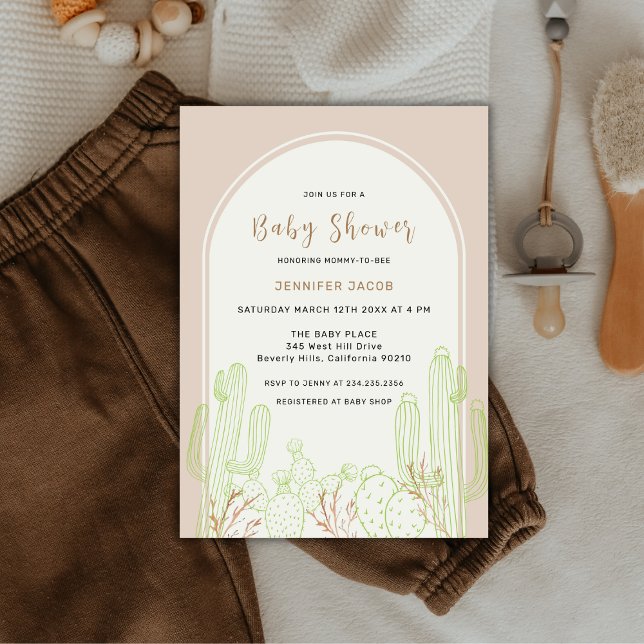 Neutral Minimalistisch Boho Cactus Arch Baby Showe Einladung (Neutral Minimalist Boho Cactus Arch Baby Shower Invitation)