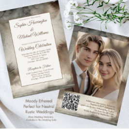 Neutral-Moody-Hochzeitvorlage QR-Code Wasserfarbe Einladung