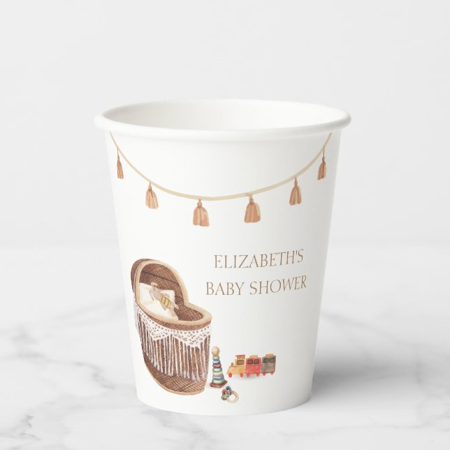 Neutral Niedlich Boho Bassinet Toy Baby Shower Pappbecher (Vorderseite)