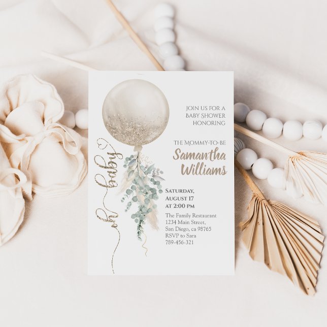 Neutral Oh Baby Ballon Pampas Baby Dusche Einladung (Von Creator hochgeladen)