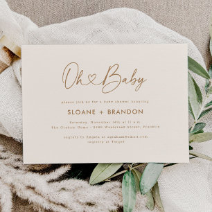 Neutral Oh Baby Heart Calligraphy Baby Shower Einladung
