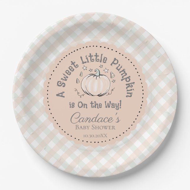 Neutral Orange Kleine Pumpkin Baby Dusche Pappteller (Vorderseite)