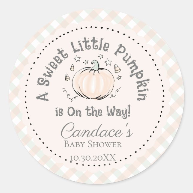 Neutral Orange Kleine Pumpkin Baby Dusche Runder Aufkleber (Vorderseite)